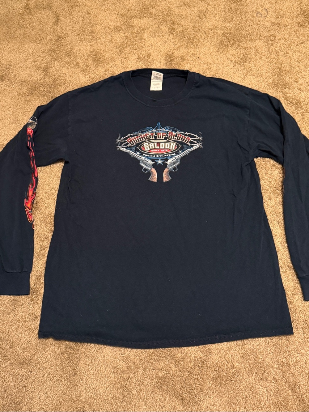 Bucket Of Blood Saloon Biker Shirt Mens Large Black Long Sleeve Nevada Logo